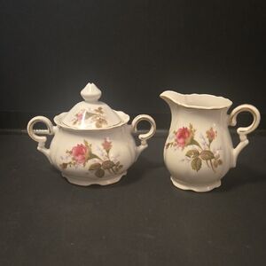 Vintage Japanese Porcelain Royal Rose Sugar Bowl And Creamer Set